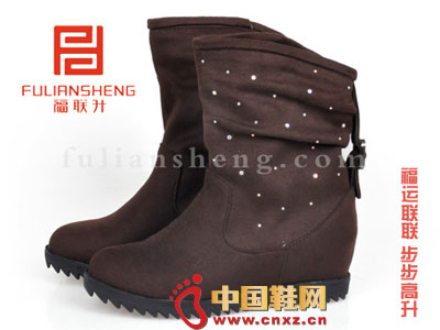 福联升老北京布鞋+2012棕色时尚平底女靴flb-